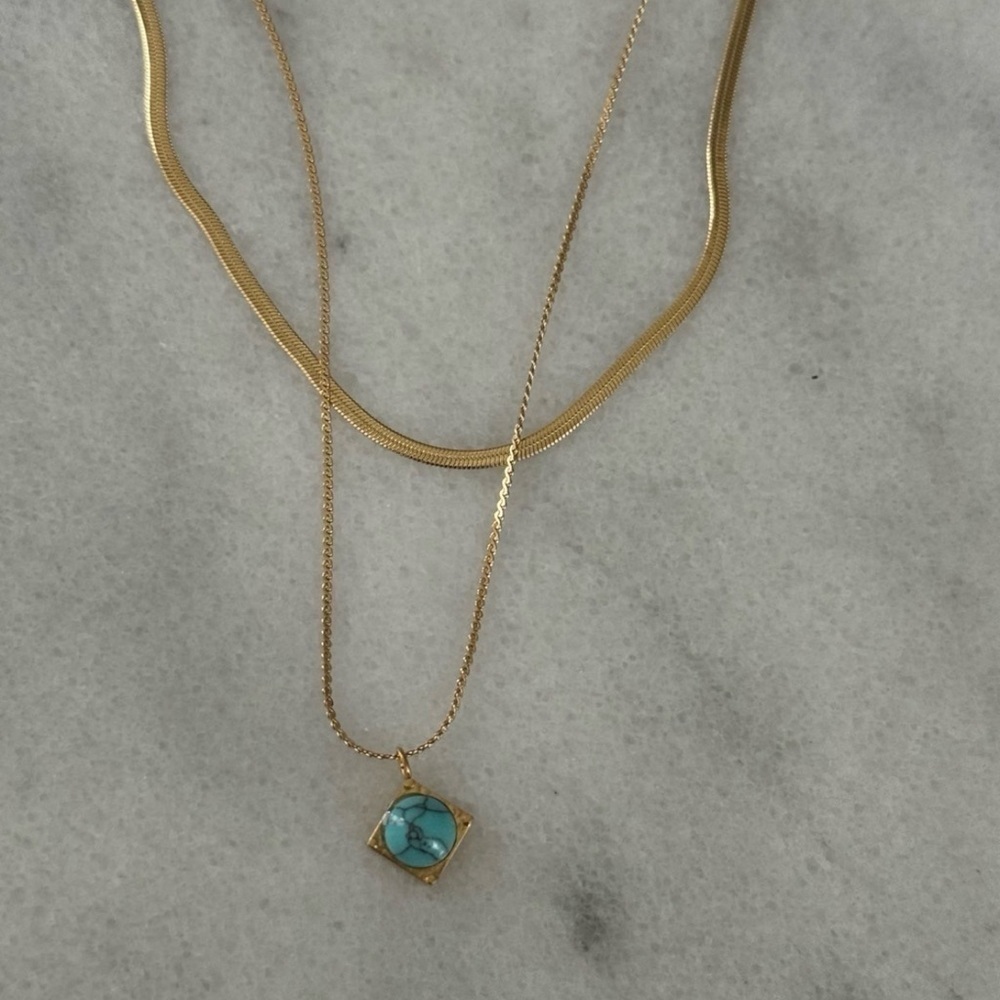 Gold Layering Layered Turquoise Pendant Necklace - Picture 1 of 5
